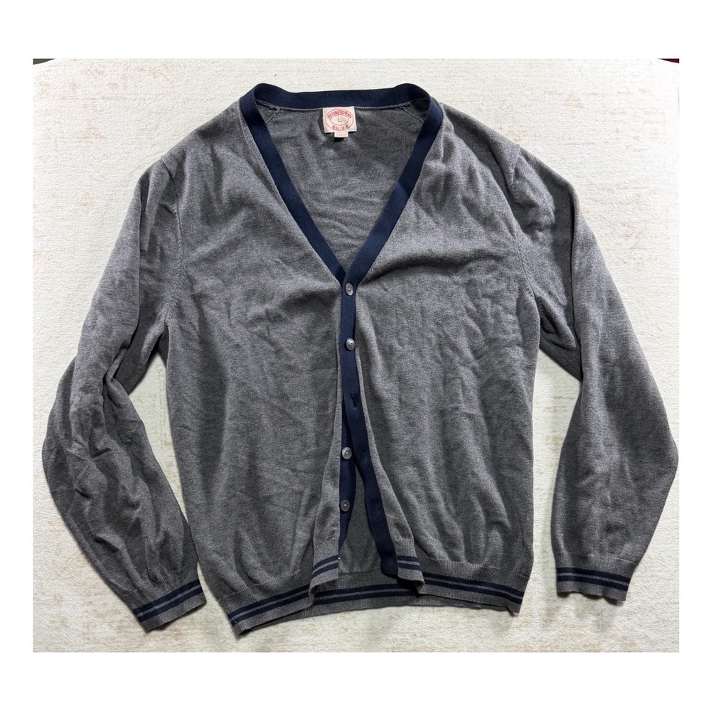 Brooks Brothers Mens Gray Cotton Wool Blend V-Neck Cardigan Sweater Large